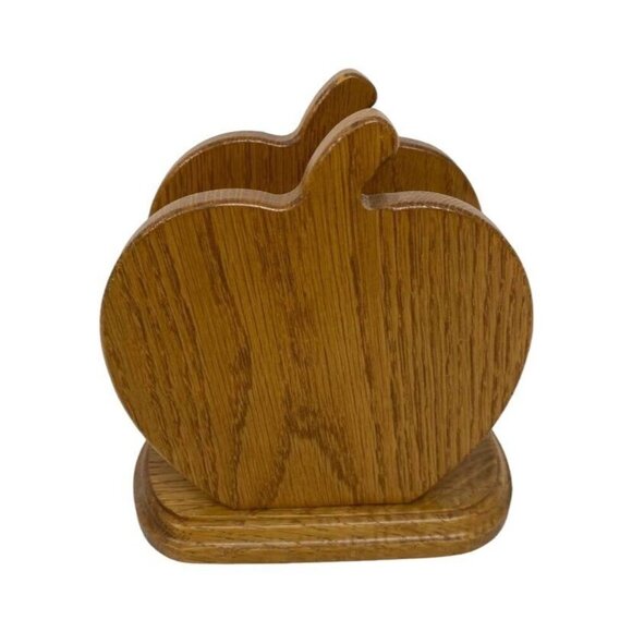 Wood Napkin Holder Apple-Shaped Kitchen Storage Vintage Country Farmhouse Decor - Picture 7 of 12